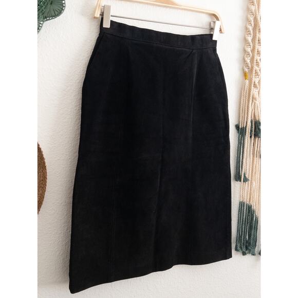 Wilsons Black Suede Leather Pencil Skirt Size 10 Vintage - Picture 2 of 8